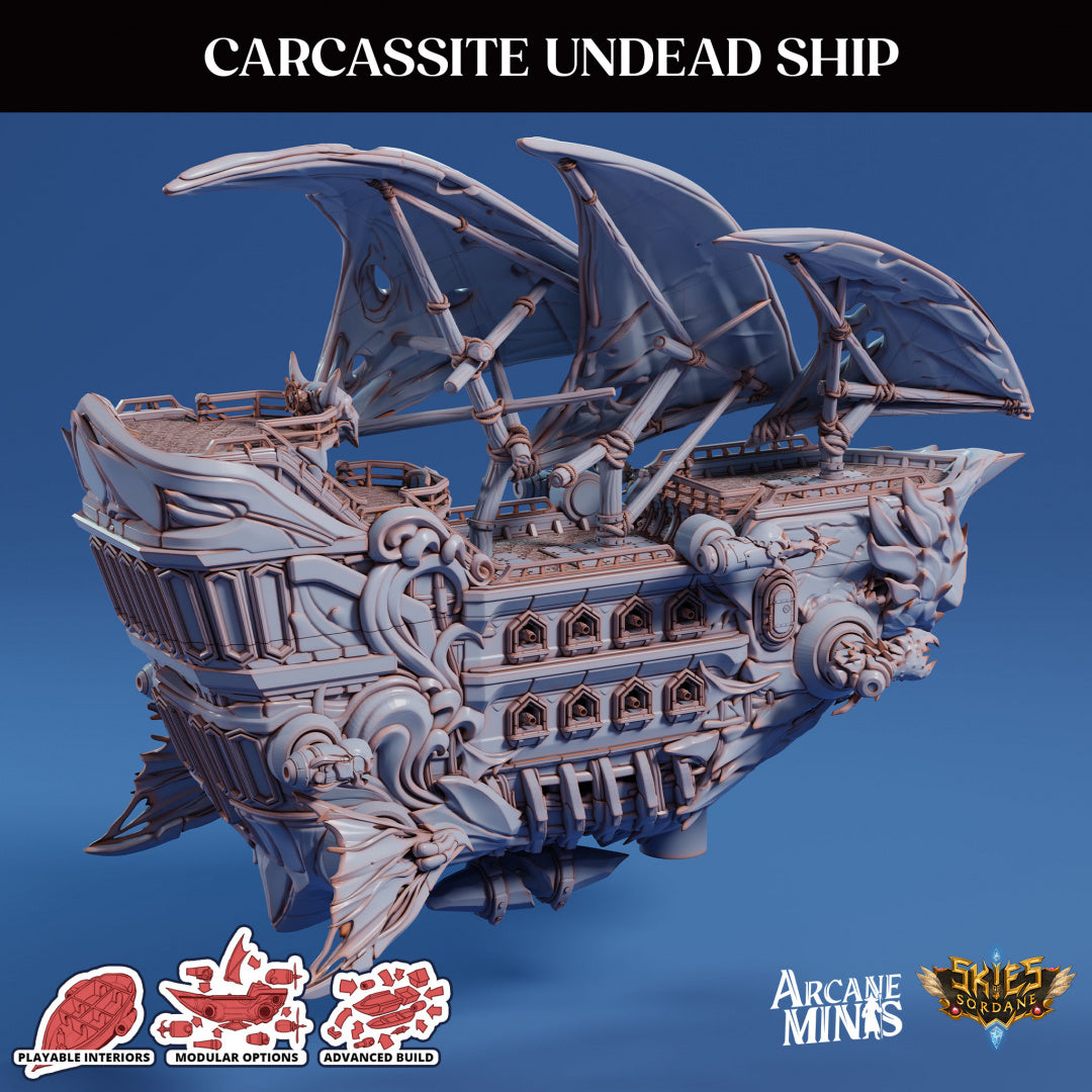 Carcassite Ship - factory Mini Ship - Arcane Minis - 3D Printed Airship