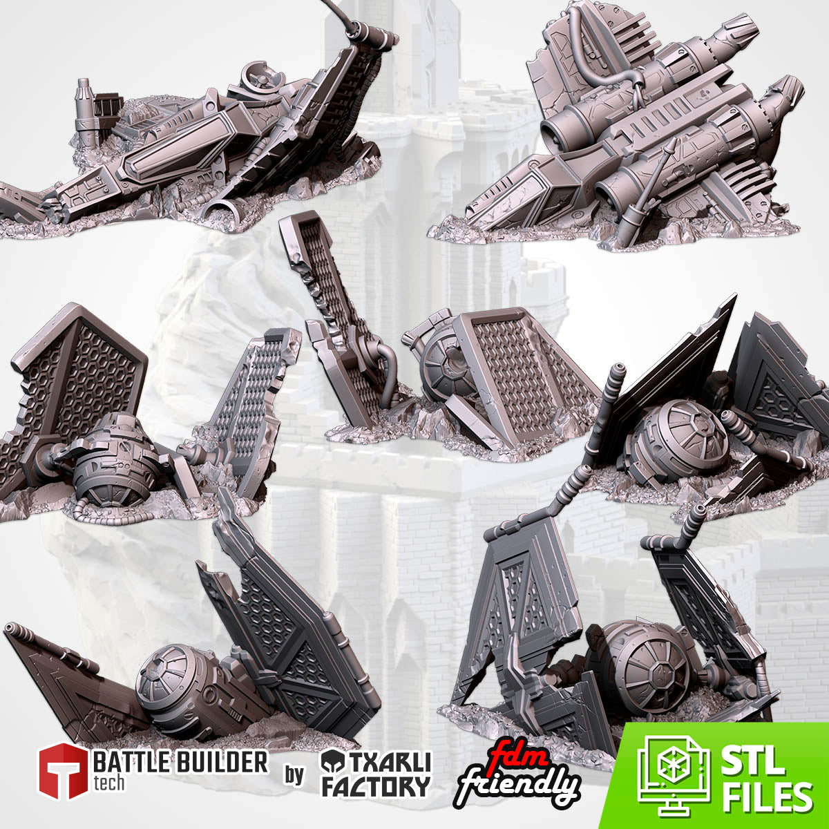 Crashed Spaceships - Battle Builder Tech - Txarli Factory Terrain Wargaming D&D DnD