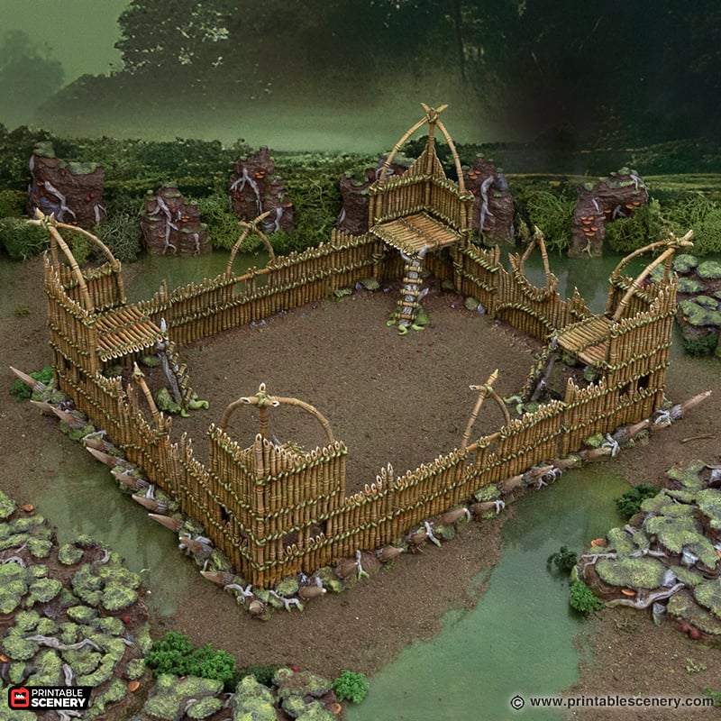 Bamboo Barricades  - The Gloaming Swamps - Printable Scenery Terrain Wargaming D&D DnD