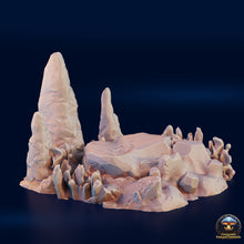 Load image into Gallery viewer, Large Stalagmites with Boulder and Fungus - Crossroads Fungal Tunnels - 3DHexes Wargaming Terrain D&amp;D DnD