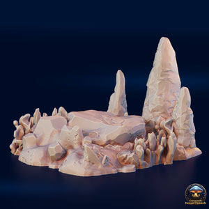 Large Stalagmites with Boulder and Fungus - Crossroads Fungal Tunnels - 3DHexes Wargaming Terrain D&D DnD