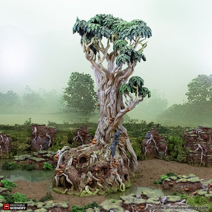 Giant Swamp Tree and Hovel - The Gloaming Swamps - Printable Scenery Terrain Wargaming D&D DnD 15mm 20mm 28mm 32mm 40mm 54mm