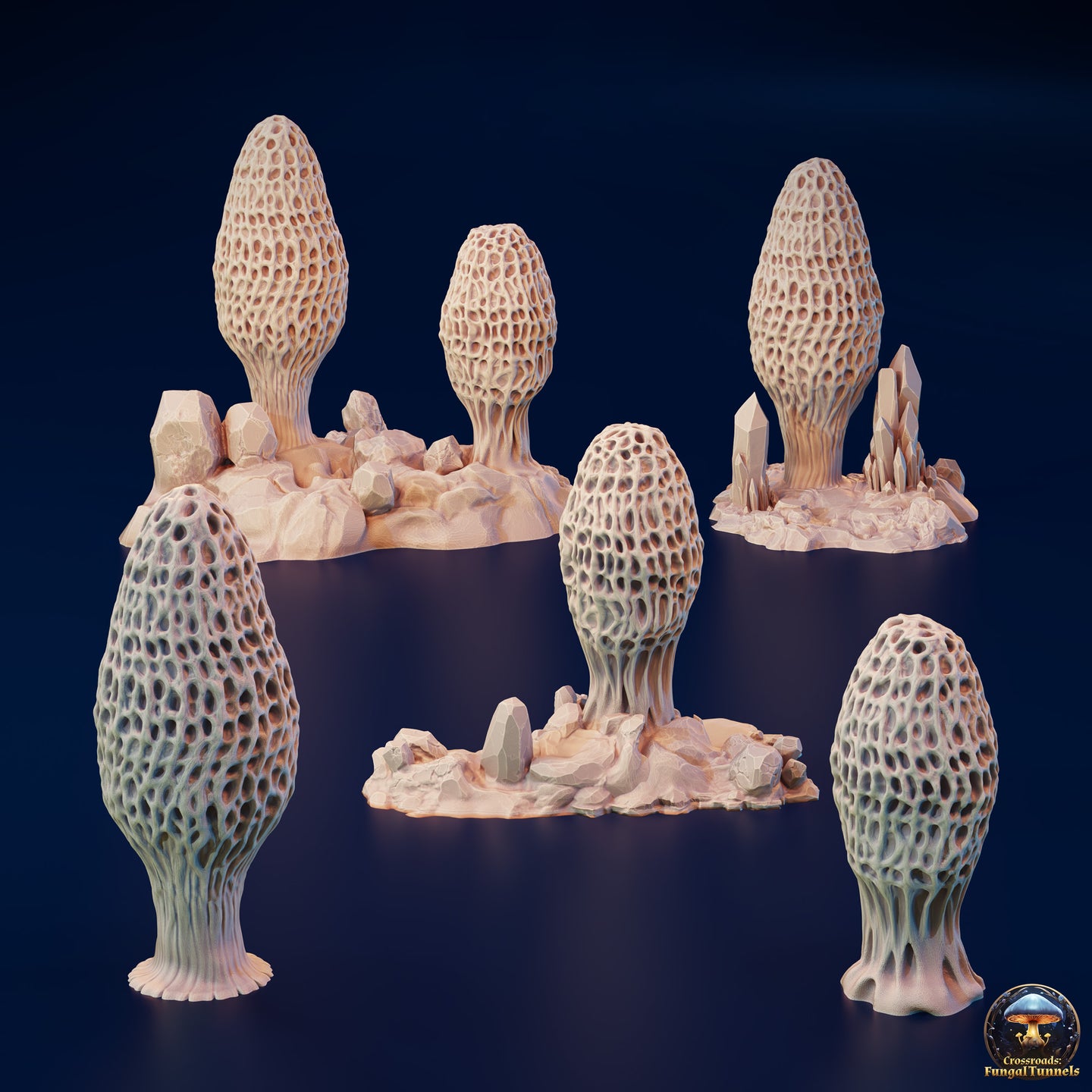 Morel Mushrooms - Crossroads Fungal Tunnels - 3DHexes Wargaming Terrain D&D DnD