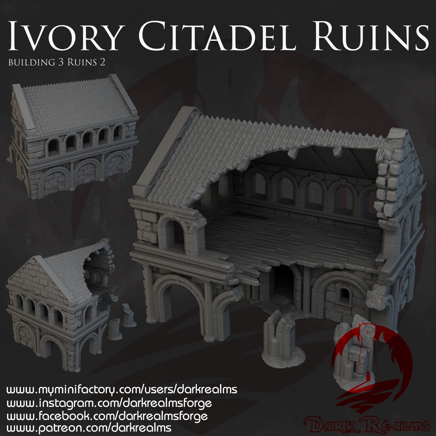 Building 3 Ruins 2 - Ivory Citadel - Dark Realms Terrain Wargaming D&D DnD