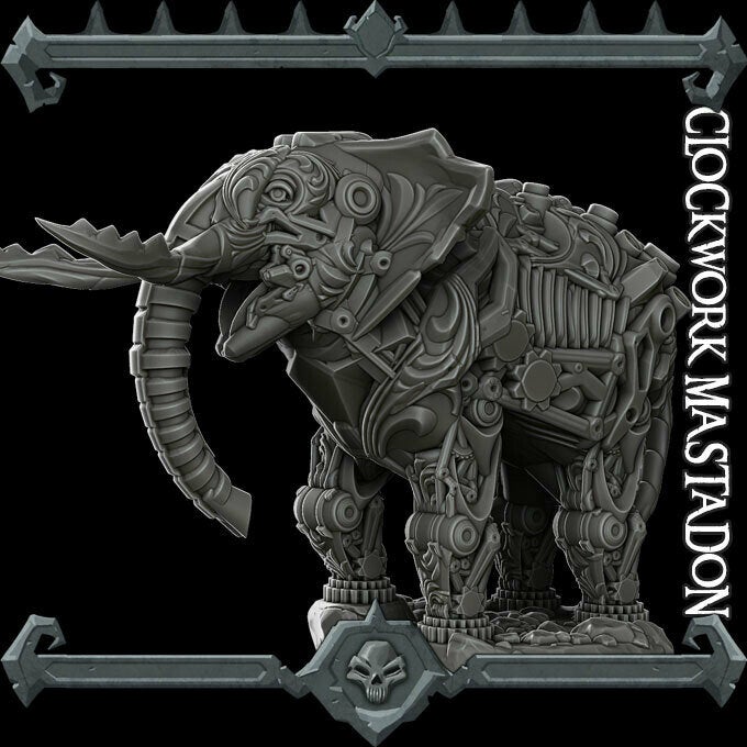 Clockwork Mastodon - Wargaming Miniatures Monster Mastadon Rocket Pig Games D&D, DnD