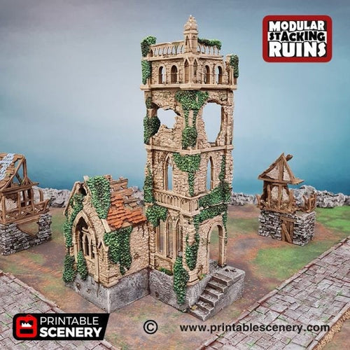 Bell Tower and Sept - Shadowfey Ruins 15mm 20mm 28mm 32mm 37mm Belltower Transept Wargaming Terrain D&D DnD